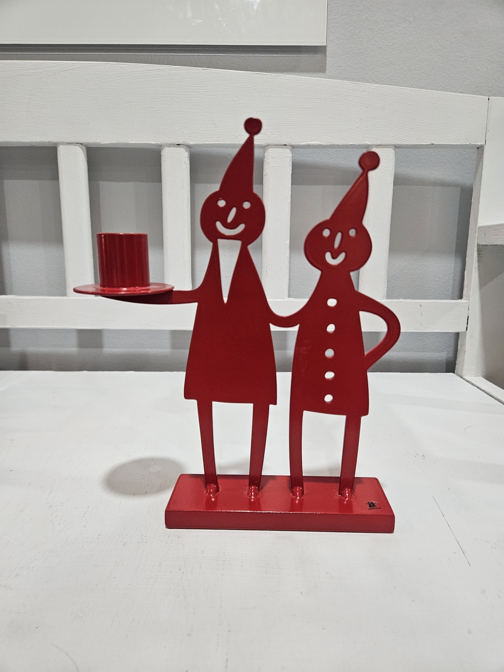 Bengt & Lotta Red Metal Santa Couple Candle Holder, Sweden